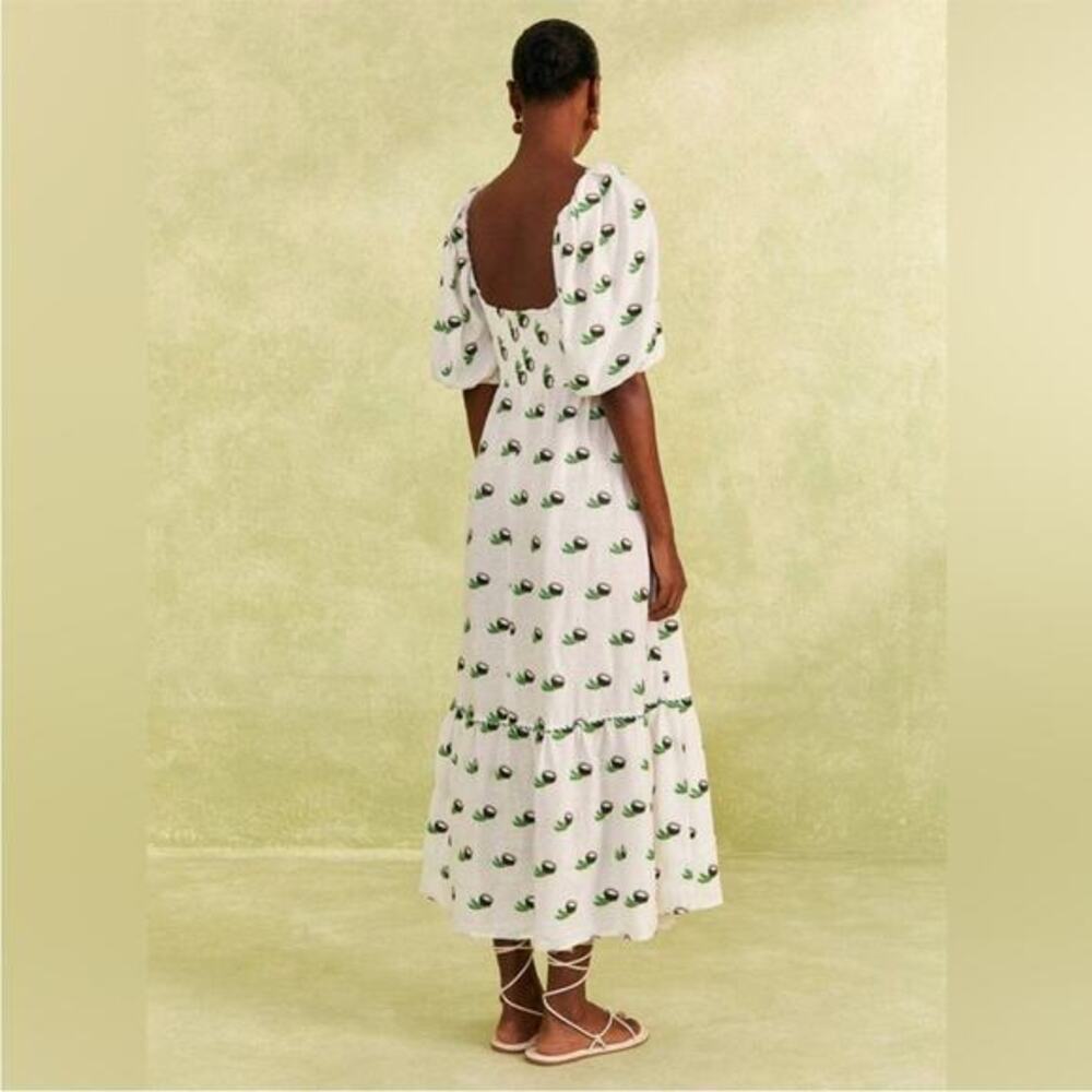 FARM RIO Cross Stitch Coconut‎ Embroidered Midi Dress linen NWT small - Picture 7 of 14